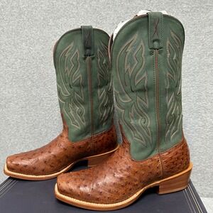 Twisted X Mens 13" Reserve Boot Ostrich Leather Brown Dark Grey New‎ Size 7.5 D
